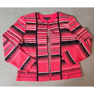 Ming Wang PM Petite Med Coral‎ Pink Black Knit Jacket Open Front Career